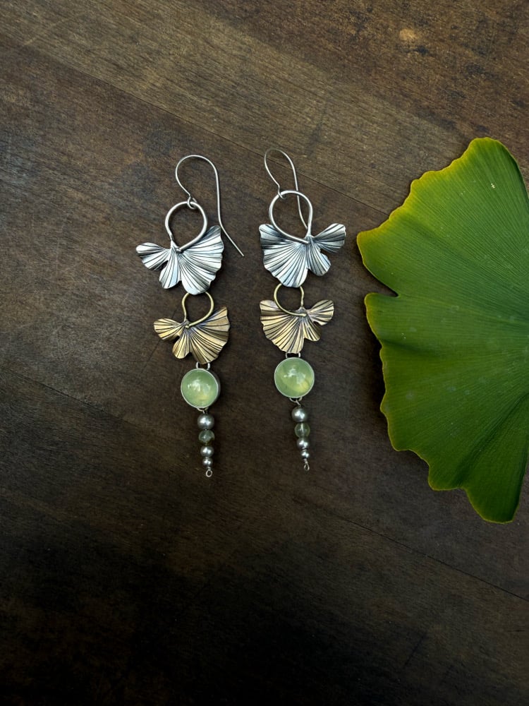 Image of Ginkgo Leaf Swoosh Mixed Metal Dangle Earrings