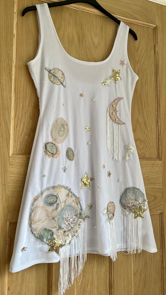 Celestial tassel White Velvet Dress 