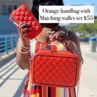 Orange handbag with matching wallet set