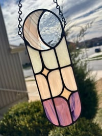 Image 1 of Stained Glass Moon Phase Suncatcher - Pastel Geometric Hanging Window Art Decor