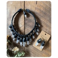 Image 2 of The Empress Necklace and Earrings - Clear Quartz Crystals and Black Leather