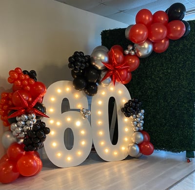Image of Marquee letter/number with Balloon Garland and backdrop