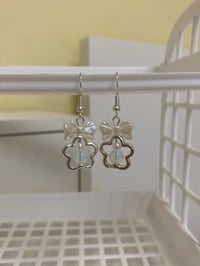 Image 3 of bow + flower glass earrings