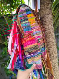 Image 6 of 1 Frill sari Bohemian Back Pack with adjustable leather strap