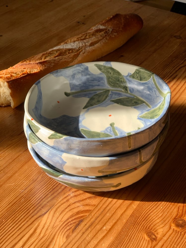 Image of Assiettes creuses cotons bleu ciel