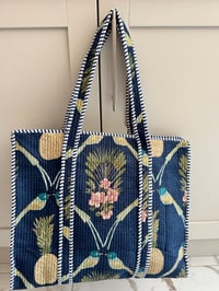 Blue Pineapple Folded Cotton Quilted Tote Bag