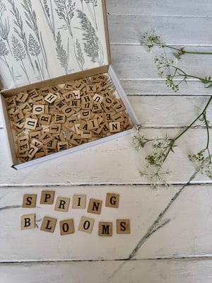 Image of Decorative box of vintage letter tiles #2