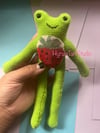 Handmade Green Frog - long leg strawberry - Plushie