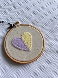 Image 2 of 3” purple and yellow heart embroidery hoop