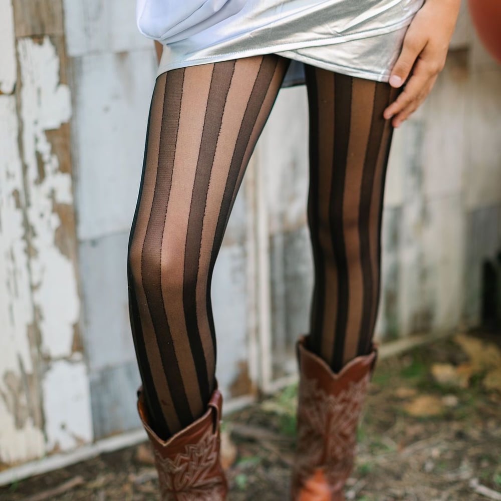 Black Sheer Tights with Vertical Stripes - 42720