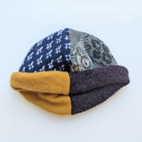 Image 2 of Shallow Fit Upcycled Reversible Beanie Navy Sashiko x Mustard Cashmere