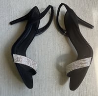 Image 3 of JUSTFAB black sparkly sling back open toe high heels