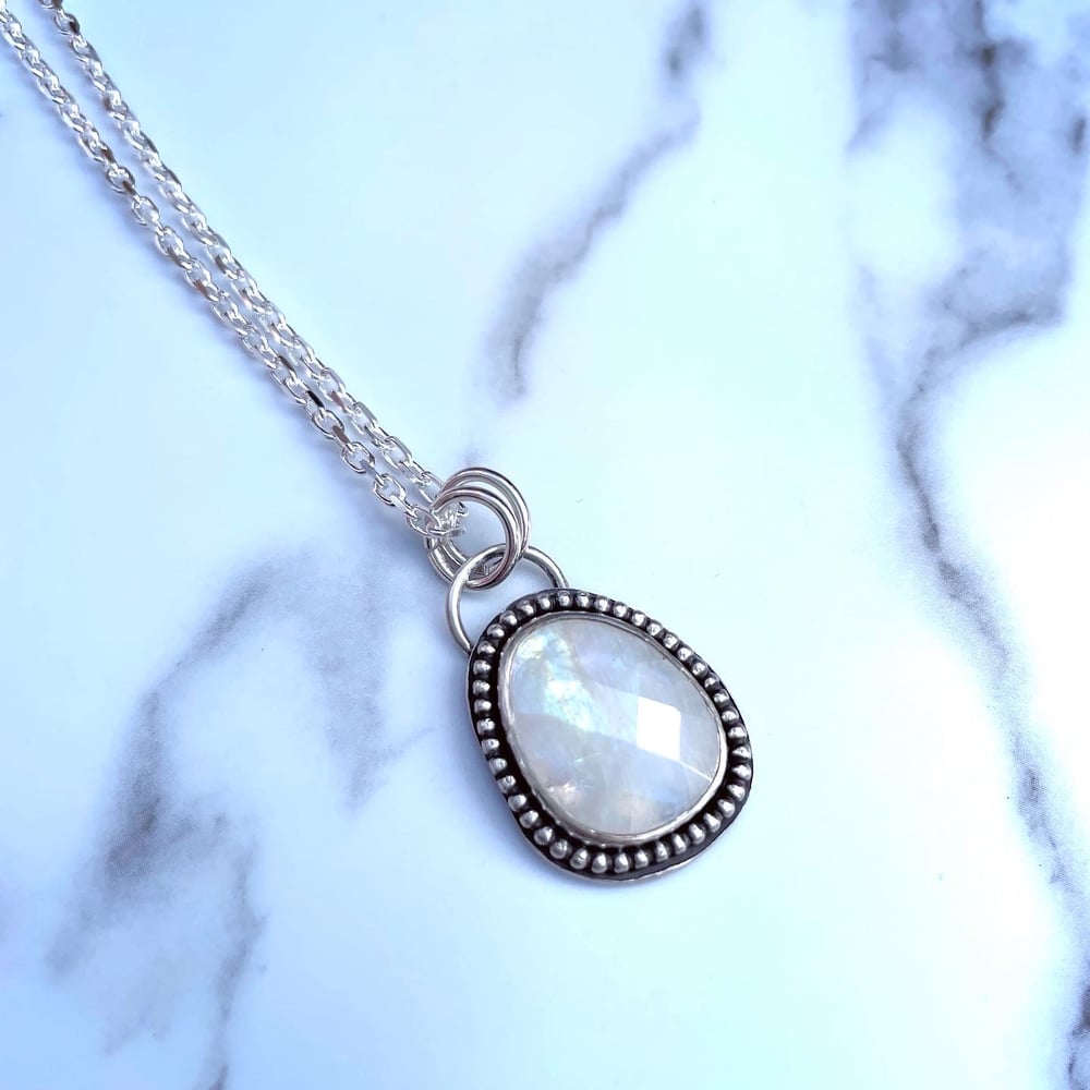Handmade Sterling Silver Faceted Rainbow Moonstone Pendant