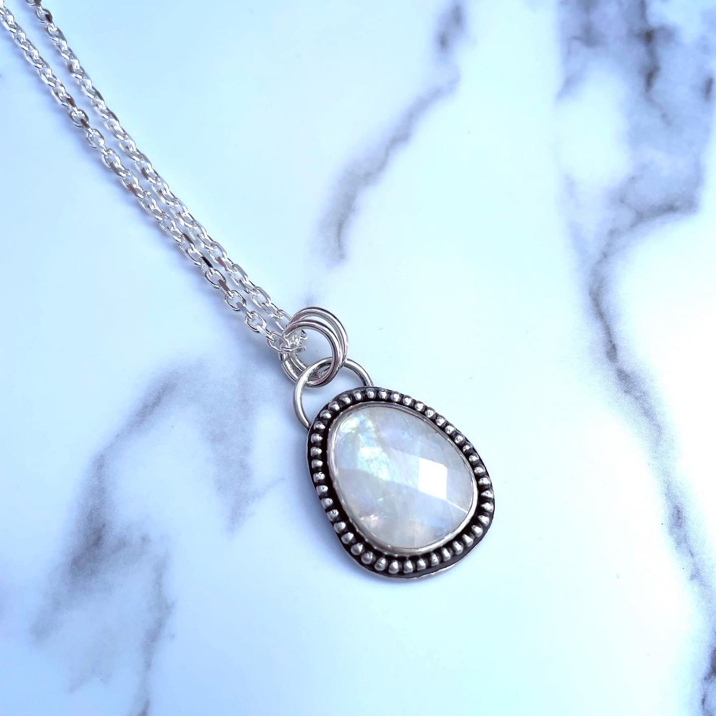 Image of Handmade Sterling Silver Faceted Rainbow Moonstone Pendant
