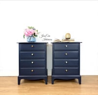 Image 1 of Pair of Navy Blue Stag Minstrel Bedside Tables, Bedside Cabinets, Chest Of Drawers 
