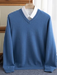 Image 3 of Men 100% Merino Wool Sweater V-Neck Pullover Autumn Winter Cashmere Warm Solid Knitwear Clothes Busi