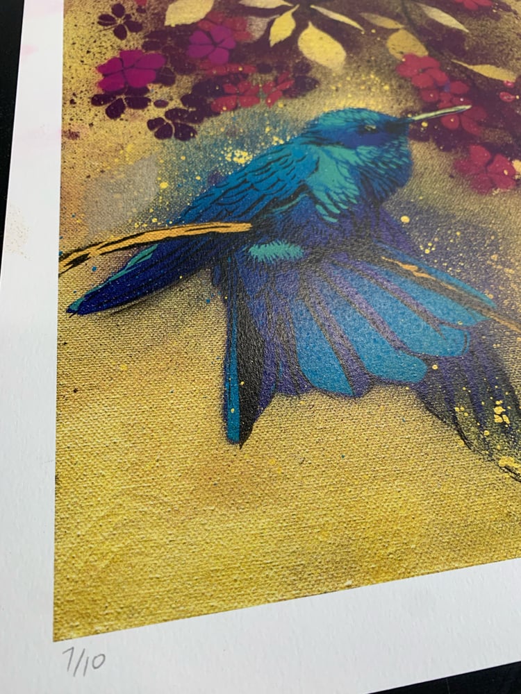 Image of Hummingbird And Blossom (purple and gold)