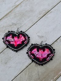 Image 1 of Pink & Black Bat earrings 