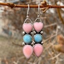 Image 1 of Pink Conch Shell and Larimar Handmade Sterling Silver Heart Earrings