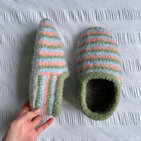 Image 5 of Felted slippers in multi green stripe