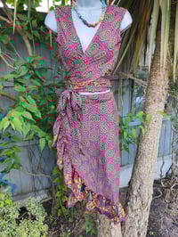 Image 1 of Pasha Co ord set top and frill wrap skirt - red and blue