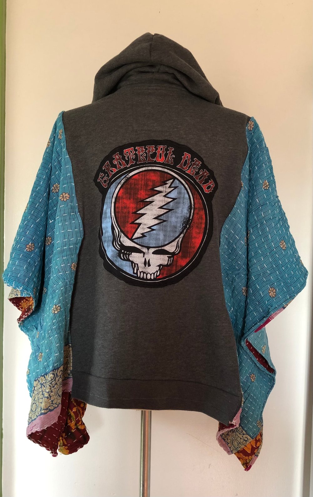 Upcycled “Grateful Dead” hooded, vintage quilt,  poncho