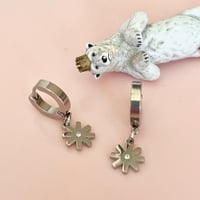 Image 1 of Silver Daisy Huggie Hoops