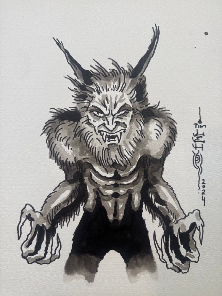 Image of Tim Lehi “Reaper Wolf Book Page #51” Painting