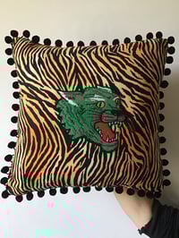 Image 2 of Green Tiger Pom Pom Cushion Cover