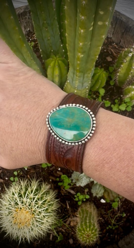 Image of Royston Turquoise leather Bracelet - up to 6.5” wrist