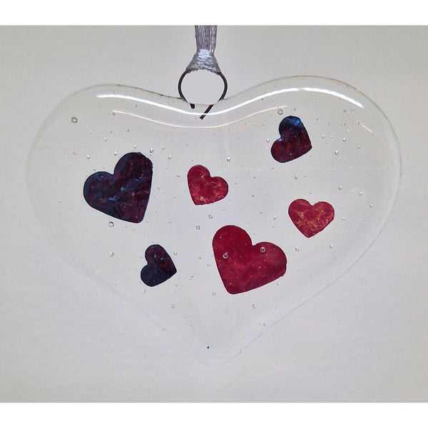 Image of Fused Glass Heart with Copper Hearts