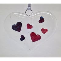 Fused Glass Heart with Copper Hearts
