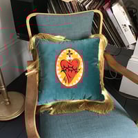 Image 5 of Turquoise Velvet Sacred Heart Cushion