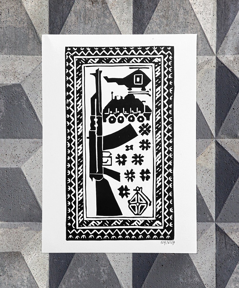 Afghan War Rug Linoprint 