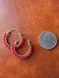 Image 2 of Red Jade Swing Hoops (Brass)