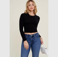 Image 1 of Crew Neck Long Sleeve Cotton Cropped Top black 