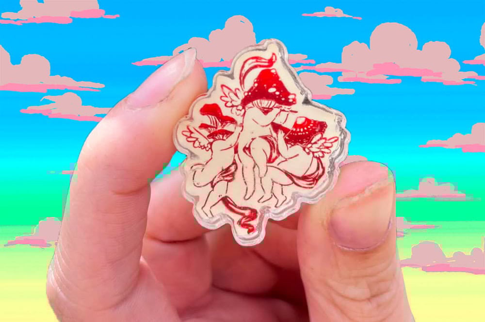 Image of READY TO SHIP- Shroomy Trio Acrylic Pin 