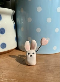 Image 7 of Hand Made Ceramic Cute Bunny holding a Heart