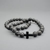 Image 1 of Wordsmith Collection  -Black Lava Beads, Black Cross Bracelets