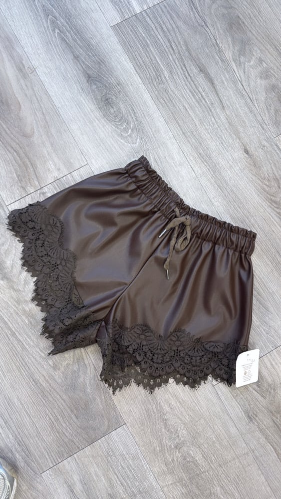 Brown Leather Look Lace Shorts 
