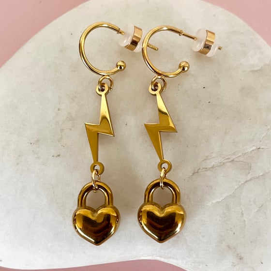 Image of Lightning Bolt and Puff Heart Half Hoops
