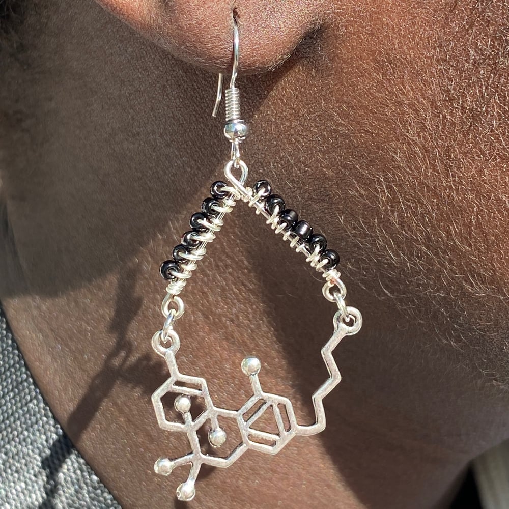 Image of black thc chemical formula earrings