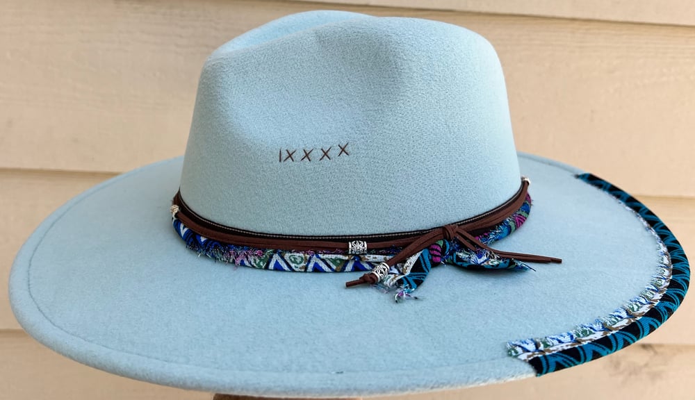 Aqua Fedora Hat Leather and Fabric Band