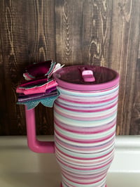 Image 3 of Purple, Pink, and Teal Tumbler Handle Bow 