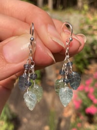 Image 2 of Moss Kyanite Earrings, Mint Kyanite Earrings, Aquamarine Earrings, Cascading Leaves Crystal Earrings