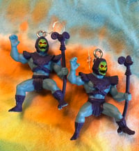 Image 1 of “Ahhhaahaaa—I’m SKELETOR!”  & Friends.  Except He-Man, he sucks. Upcycled toy earrings. 