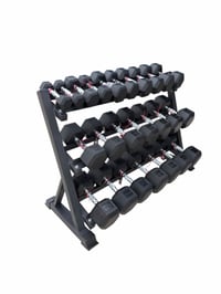 Image 1 of New pair of 5,10,15,20,25,30,35,40,45,50,55,60lb  rubber dumbbells + rack.