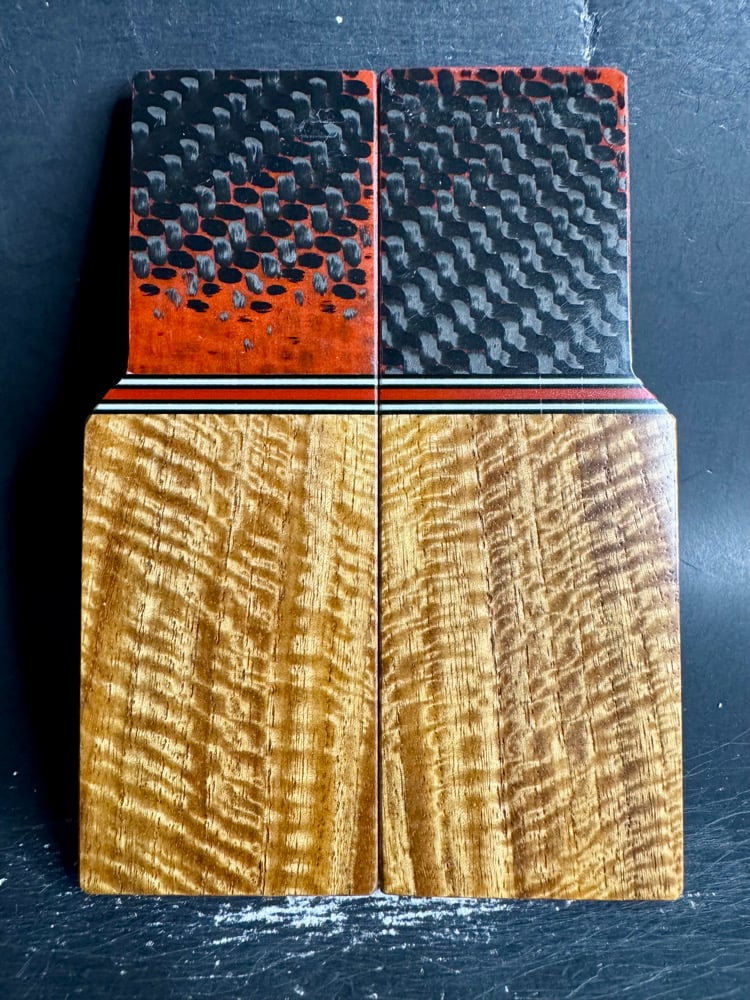Image of GLOW Carbon Fiber & Curly Narra Segmented Knife Scales