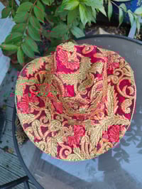 Image 7 of Dolly cowboy hat - recycled sari fabric RED