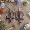 Red Enamel Inverted Cross Earrings